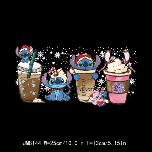 Custom Cute Cartoon Christmas Coffee Cup Drink DTF Heat Transfers Printing Ready To Press For Clothes