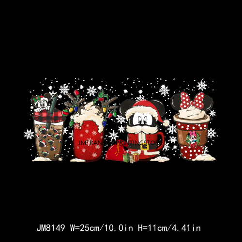 Custom Cute Cartoon Christmas Coffee Cup Drink DTF Heat Transfers Printing Ready To Press For Clothes