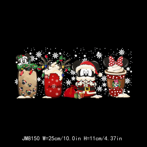 Custom Cute Cartoon Christmas Coffee Cup Drink DTF Heat Transfers Printing Ready To Press For Clothes