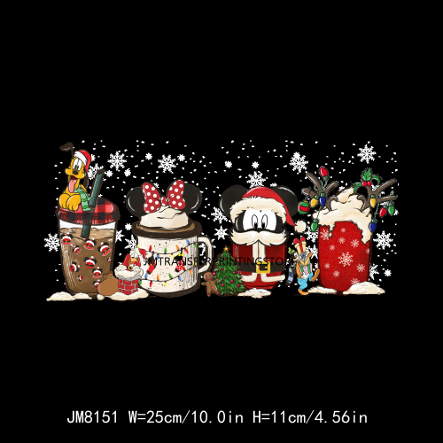 Custom Cute Cartoon Christmas Coffee Cup Drink DTF Heat Transfers Printing Ready To Press For Clothes