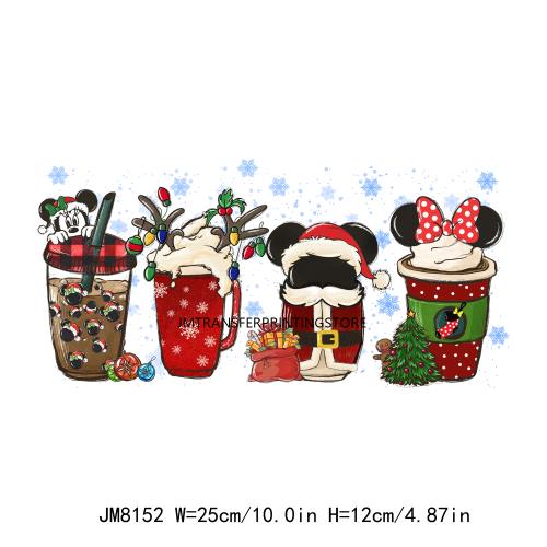 Custom Cute Cartoon Christmas Coffee Cup Drink DTF Heat Transfers Printing Ready To Press For Clothes