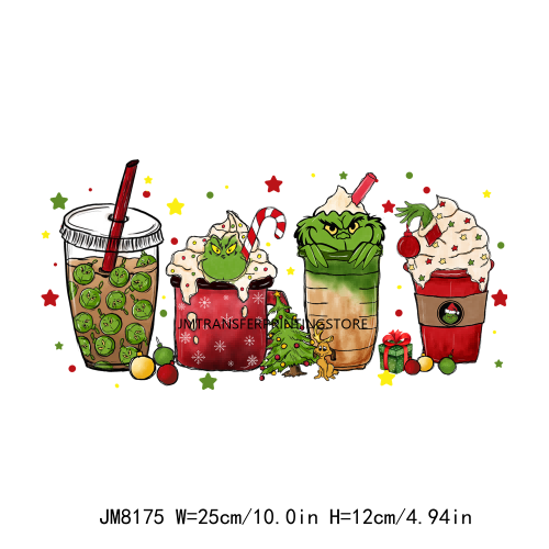 Custom Cute Cartoon Christmas Coffee Cup Drink DTF Heat Transfers Printing Ready To Press For Clothes