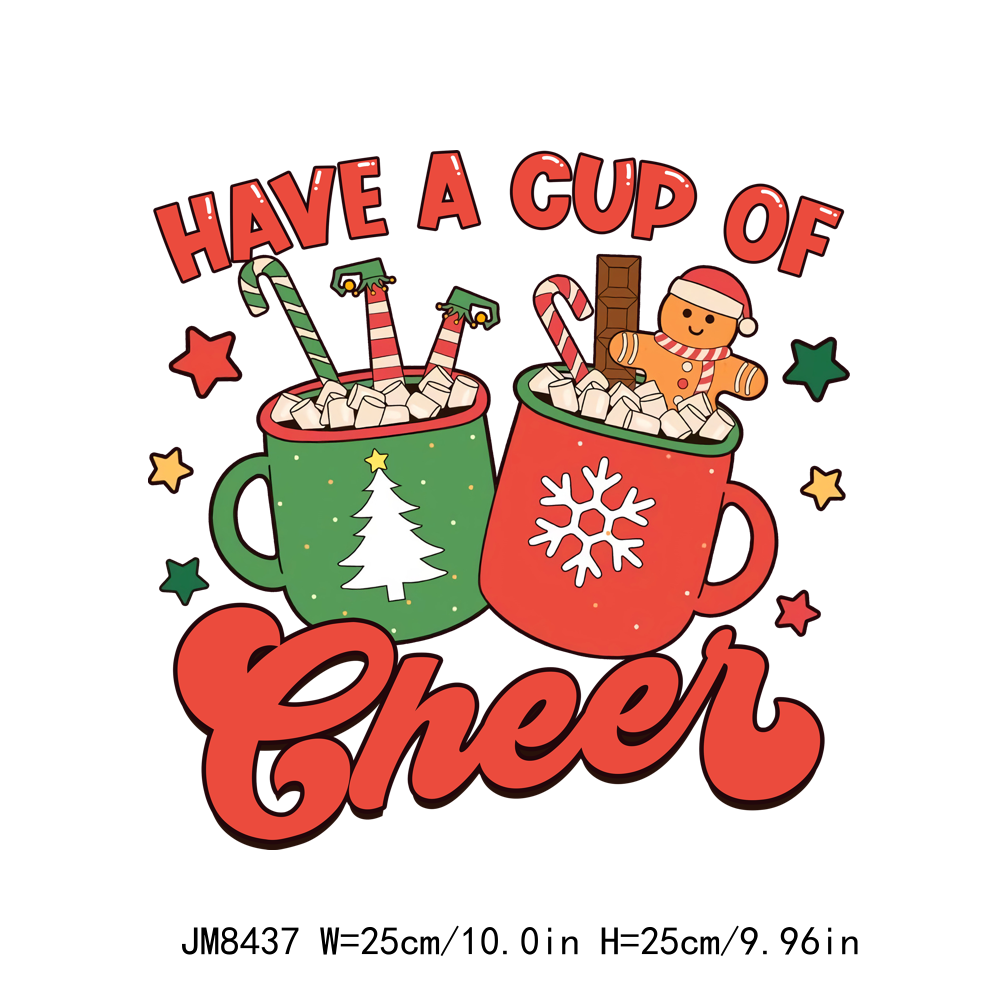 Gingerbread Man Snow Coffee Cup Groovy Christmas DTF Transfers