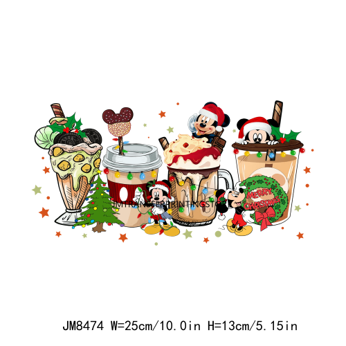 Custom Cute Cartoon Christmas Coffee Cup Drink DTF Heat Transfers Printing Ready To Press For Clothes