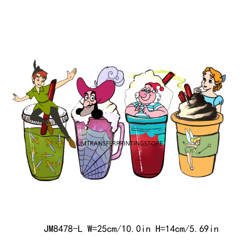 Iron On Spooky Cartoon Animal Girls Coffee Cup Thermal DTF Transfers Stickers Ready To Press For T-shirts