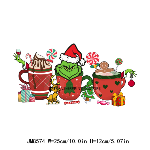 Custom Cute Cartoon Christmas Coffee Cup Drink DTF Heat Transfers Printing Ready To Press For Clothes