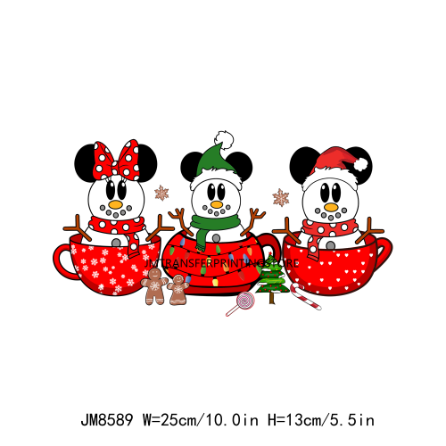 Custom Cute Cartoon Christmas Coffee Cup Drink DTF Heat Transfers Printing Ready To Press For Clothes