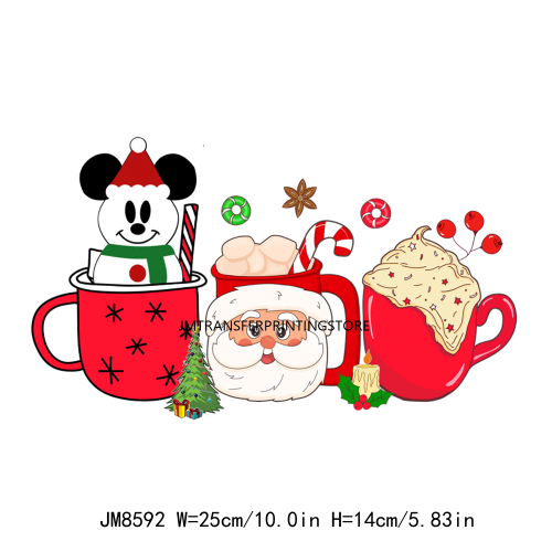 Custom Cute Cartoon Christmas Coffee Cup Drink DTF Heat Transfers Printing Ready To Press For Clothes