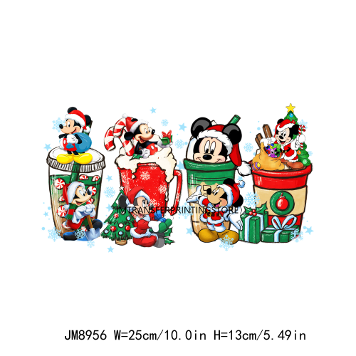 Custom Cute Cartoon Christmas Coffee Cup Drink DTF Heat Transfers Printing Ready To Press For Clothes