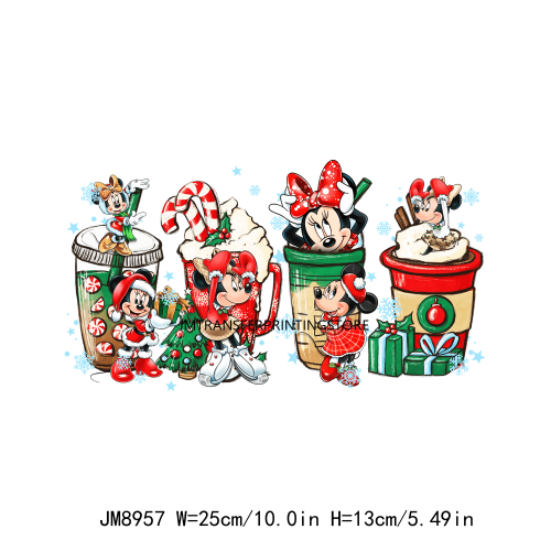 Custom Cute Cartoon Christmas Coffee Cup Drink DTF Heat Transfers Printing Ready To Press For Clothes