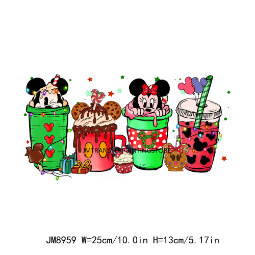 Custom Cute Cartoon Christmas Coffee Cup Drink DTF Heat Transfers Printing Ready To Press For Clothes