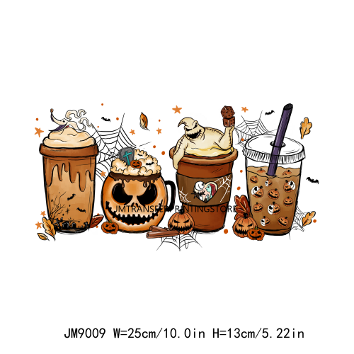 Iron On Spooky Cartoon Animal Girls Coffee Cup Thermal DTF Transfers Stickers Ready To Press For T-shirts