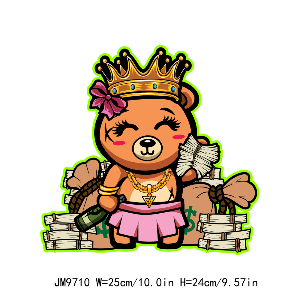 Hustle Rich Cartoon Bear DTF Transfers