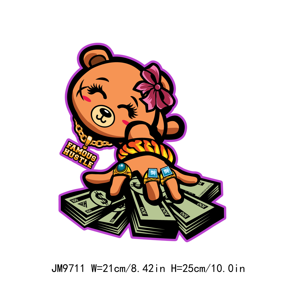 Hustle Rich Cartoon Bear DTF Transfers