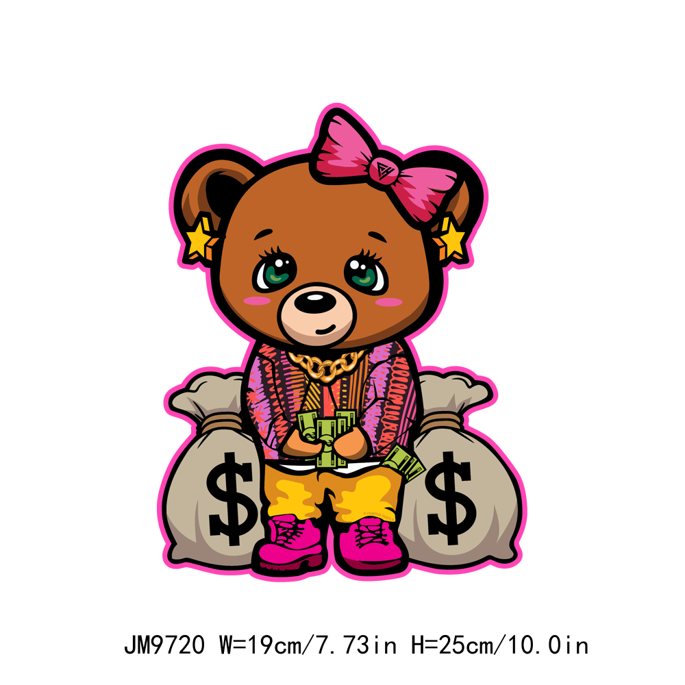 Hustle Rich Cartoon Bear DTF Transfers