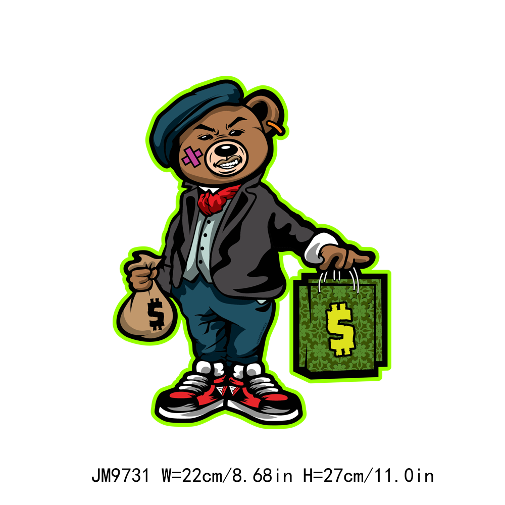 Hustle Rich Cartoon Bear DTF Transfers