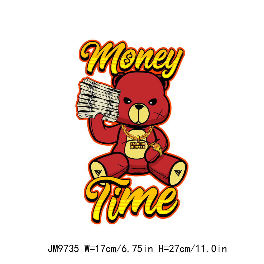 Hustle Rich Cartoon Bear DTF Transfers