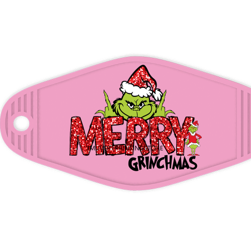 Faux Sequin Christmas Grinch With Coffee High Quality WaterProof UV DTF Sticker For Motel Hotel Keychain Cartoon Characters