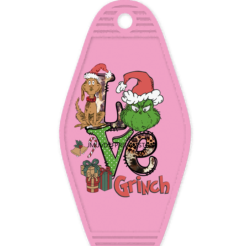 Sparkling Christmas Season Grinchy Mama High Quality Durable WaterProof UV DTF Sticker Logo For Motel Hotel Keychain