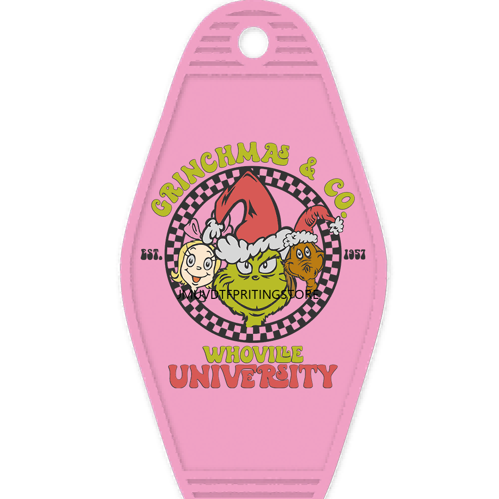 Sparkling Christmas Season Grinchy Mama High Quality Durable WaterProof UV DTF Sticker Logo For Motel Hotel Keychain