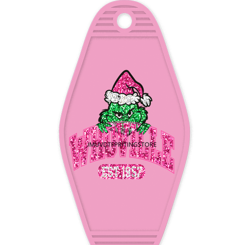 Sparkling Christmas Season Grinchy Mama High Quality Durable WaterProof UV DTF Sticker Logo For Motel Hotel Keychain