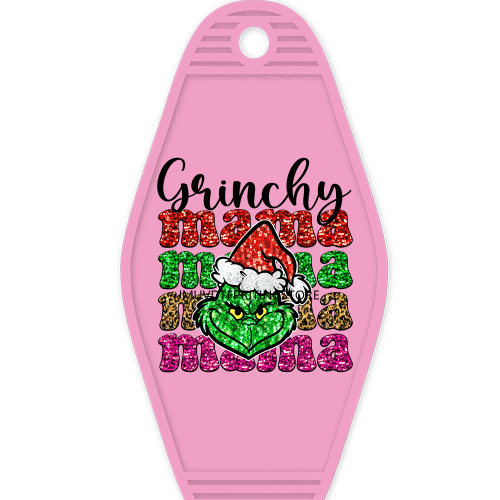 Sparkling Christmas Season Grinchy Mama High Quality Durable WaterProof UV DTF Sticker Logo For Motel Hotel Keychain