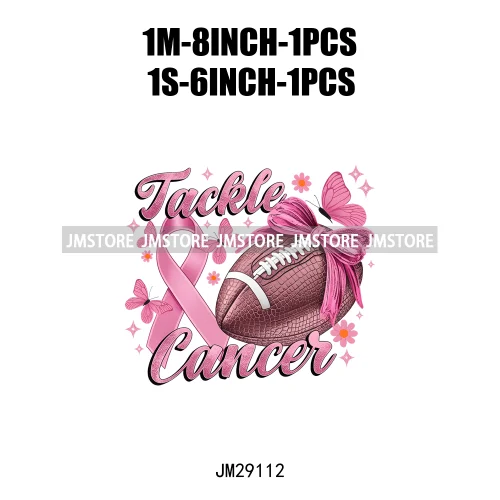 In October We Wear Pink Coquette Football Pink Out Breast Cancer Iron On DTF Transfer Stickers Ready To Press For Clothes Bags