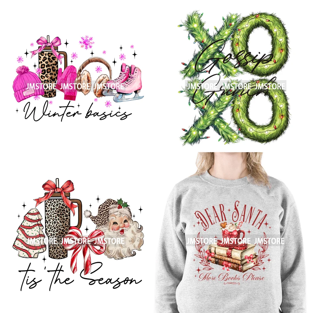 Winter Basics Tis The Season XOXO Gossip Green Merry Christmas Santa Book Iron On DTF Transfer Sticker Ready To Press For Shirts