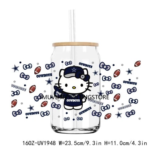 Sport Football Cartoon Cat UV DTF Sticker For 16OZ Libbey Glass Cup Can Wrap Transfer Sticker Custom Labels DIY Logo