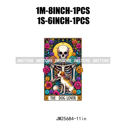 Custom Flower La Chismosa Dog Cat Lover Badass Skull Tarot Card  DTF Iron On Heat Transfers Stickers Ready To Press For Hoodies