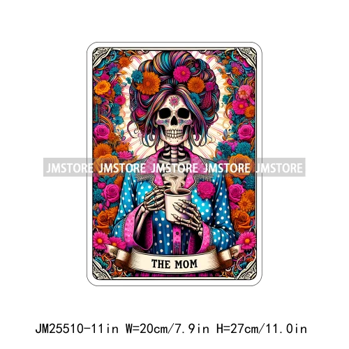 New Drama Queen Teacher Reader Smoker Flower Skull Humor Gothic Tarot Card DTF Iron On Heat Press Transfer Stickers For Clothing