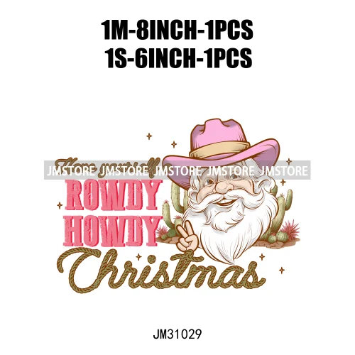 Retro Western Howdy Cowboy Santa Snowmies Cactus Merry Christmas Iron On DTF Transfers Stickers Ready To Press For Clothing