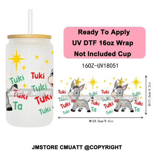 Feliz Navidad Christmas Mexican Food UV DTF Stickers Ready To Apply Cup Wrap High Quality Waterproof For 16OZ Libbey Can Glass