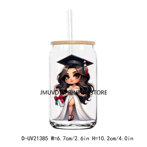 Chibi Latina Graduation Diploma UV DTF Transfer Stickers Decals For Libbey Cold Cups Mug Tumbler Waterproof DIY Logo Senior 2024