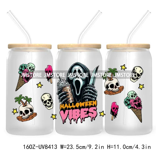 Killer Summer Vibes UV DTF Sticker For 16OZ Libbey Glass Cup Can Wrap Transfer Stickers Custom Labels DIY Logo Horror Halloween