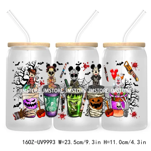 Halloween Coffee Cups UV DTF Sticker For 16OZ Libbey Glass Cup Can Cartoon Princess Wrap Transfer Stickers Custom Labels Logo