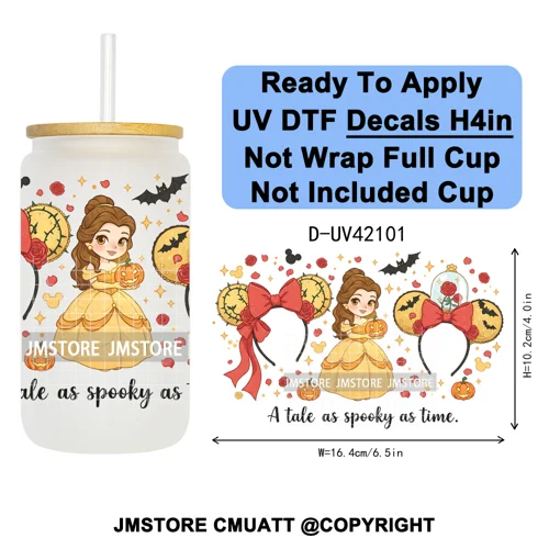 Spooky Halloween Mouse Ears Cartoon Character UV DTF Transfer Sticker Decals Ready To Apply Waterproof For 16OZ Libbey Glass Can