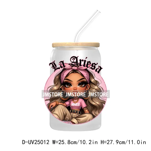 Chicana Chola Chibi Zodiac Girls UV DTF Transfer Stickers Decals For Libbey Cold Cups Mugs Durable Waterproof Custom Logo Labels