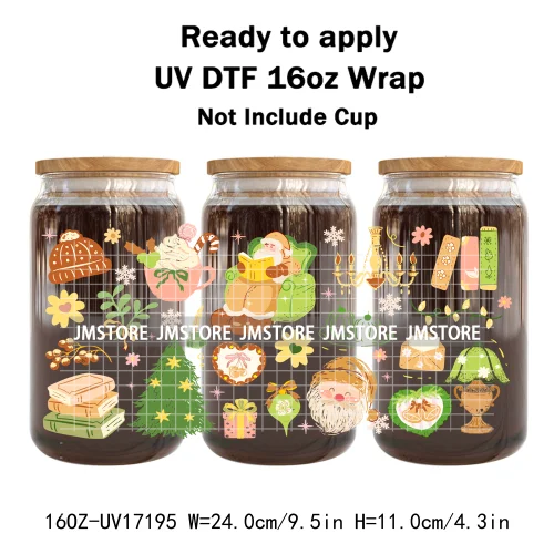 Coquette Bow Bookish Christmas Tree Gingerbread 16OZ UV DTF Cup Wraps Ready To Apply Transfer Stickers For Libbey Glass Can Mugs