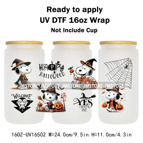 Halloween Witch Cartoon Skulls Boo Ghouls UV DTF Stickers Ready To Transfer Cup Wrap Custom Labels For Libbey Can Glass Tumbler