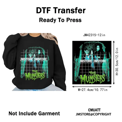 12in Retro Halftone Movie Halloween Spooky Popular Shows Iron on DTF Washable Transfers Stickers Ready to Press for Hoodies