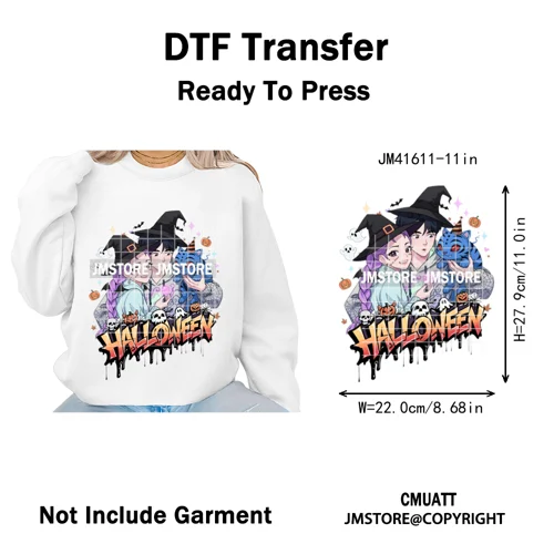 Happy Hunting Halloween Kpop Pumpkin Witch Boys Girl Dinner Iron on DTF Washable Transfers Stickers Ready to Press for T-shirts