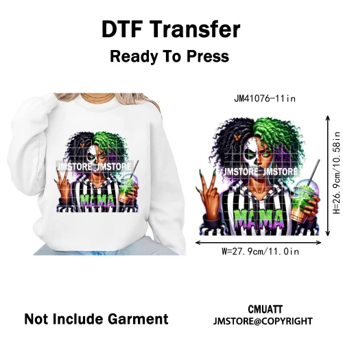 Horror Afro Mama Coffee Lover Scary Girly Killer Halloween Movie Iron on DTF Transfers Stickers Ready to Press for Textile Bags