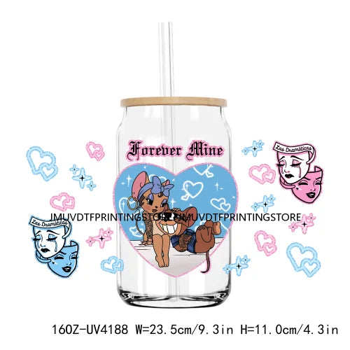 Chicano Cartoon Mouses Couple Valentine 16OZ UV DTF Cup Wrap Transfers Stickers Custom DIY Waterproof Logo For Libbey Glass Can