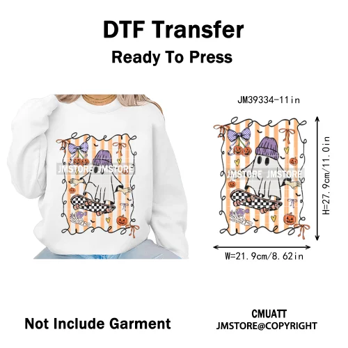 Ghost Spooky Mama Season Trick or Treat Coquette Bow Halloween Iron on DTF Washable Transfer Sticker Ready to Press for Clothing