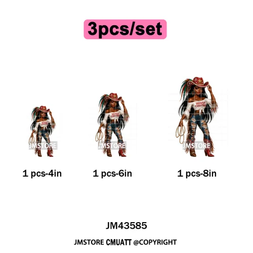 Western Cowgirl African Melanie Boots Howdy Christmas Iron on Washable DTF Heat Transfer Stickers Ready to Press for Hoodies Bag