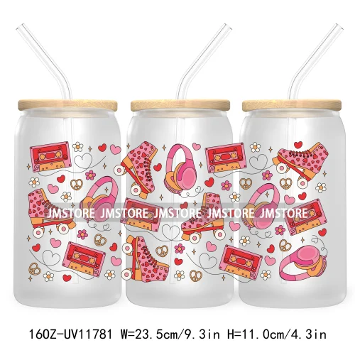 Trendy Girly Coquette Cherry Bow Valentines Gift Bears UV DTF Cup Wrap Transfer Stickers For 16OZ Libbey Glass Can Custom Logo