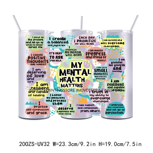 Mental Health Self Love Club 20OZ UV DTF Straight Wrap Transfers Stickers Custom Labels DIY Durable Waterproof Logo For Tumbler