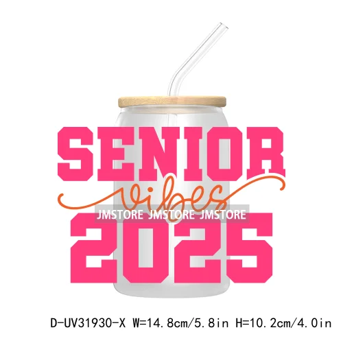 Senior 2025 College Grad UV Sticker Decals For Libbey Cold Cups Mugs Tumbler Transfer Stickers Waterproof Labels Graduation Cap