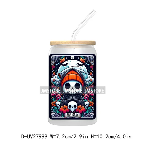 Cute Ghost Tarot Card Halloween UV DTF Transfer Stickers Decals For Libbey Cold Cups Mugs Tumbler Waterproof Craft Spooky Vibes